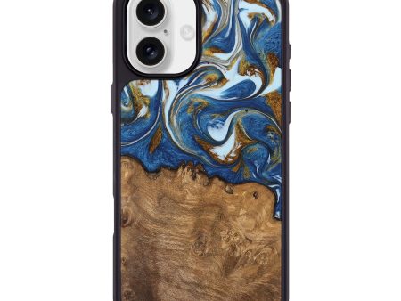 iPhone 16 Plus Wood Phone Case - Haroon (Teal & Gold, 743031) Cheap