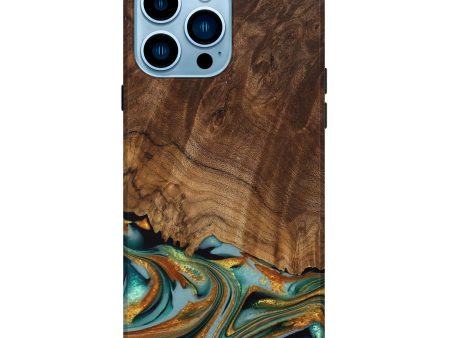 iPhone 14 Pro Max Wood Live Edge Phone Case - Huong (Teal & Gold, 742973) Online Sale