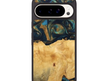 Pixel 9 Pro Wood Phone Case - Margot (Teal & Gold, 743423) For Sale