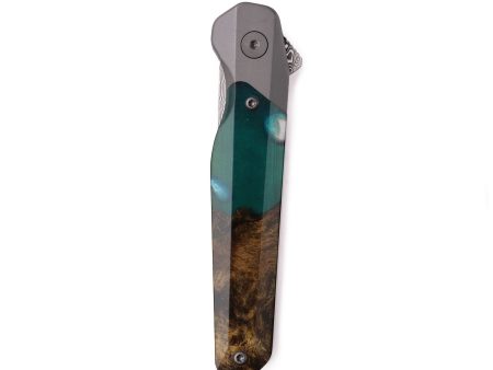 Live Edge Wood Pocket Knife - River (Teal & Gold, 742623) For Cheap