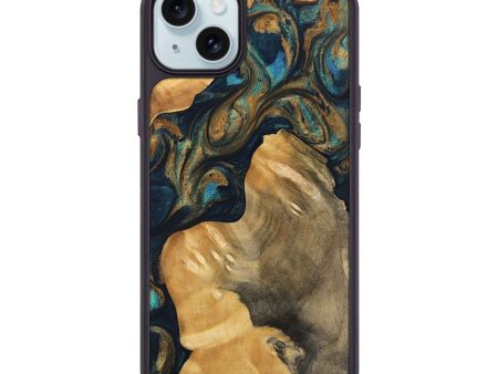 iPhone 15 Plus Wood Phone Case - Corissa (Teal & Gold, 743417) Cheap