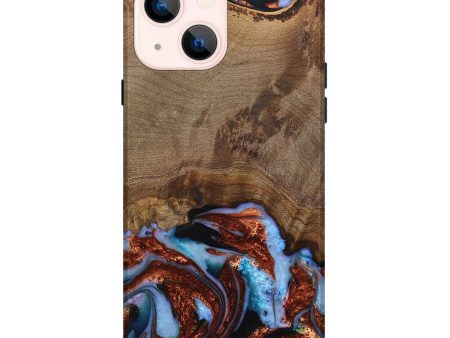 iPhone 14 Plus Wood Live Edge Phone Case - Andrei (Teal & Gold, 742962) For Cheap