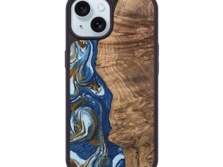 iPhone 15 Wood Phone Case - Chong (Teal & Gold, 743070) on Sale