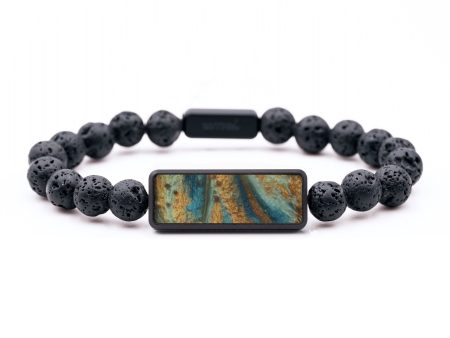 Lava Bead Wood Bracelet - Giselle (Teal & Gold, 743740) Cheap