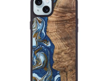 iPhone 15 Plus Wood Phone Case - Chong (Teal & Gold, 743070) Sale