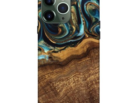 iPhone 13 Pro Max Wood Live Edge Phone Case - Kaylynn (Teal & Gold, 742970) Cheap