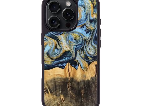 iPhone 16 Pro Wood Phone Case - Denzil (Teal & Gold, 743916) For Cheap