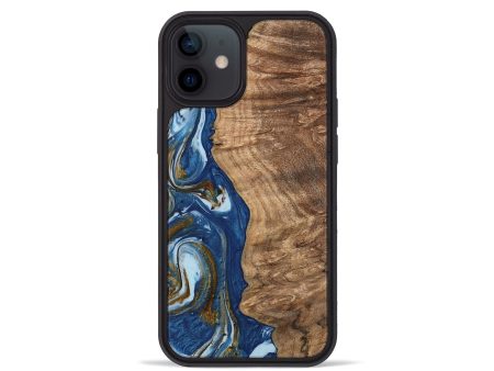 iPhone 12 mini Wood Phone Case - Chong (Teal & Gold, 743070) Cheap