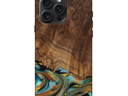 iPhone 16 Pro Max Wood Live Edge Phone Case - Huong (Teal & Gold, 742973) Discount