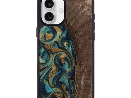 iPhone 16 Plus Wood Phone Case - Jaxson (Teal & Gold, 743425) Supply