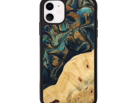 iPhone 11 Wood Phone Case - Ellynn (Teal & Gold, 743438) Hot on Sale