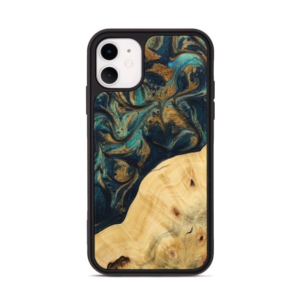 iPhone 11 Wood Phone Case - Ellynn (Teal & Gold, 743438) Hot on Sale