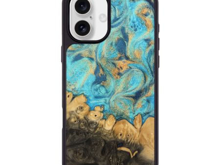 iPhone 16 Plus Wood Phone Case - Paityn (Teal & Gold, 744058) For Sale