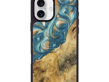 iPhone 16 Plus Wood Phone Case - Leopold (Teal & Gold, 743460) on Sale