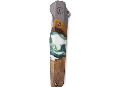 Live Edge Wood Pocket Knife - Latisha (Green, 742608) For Sale