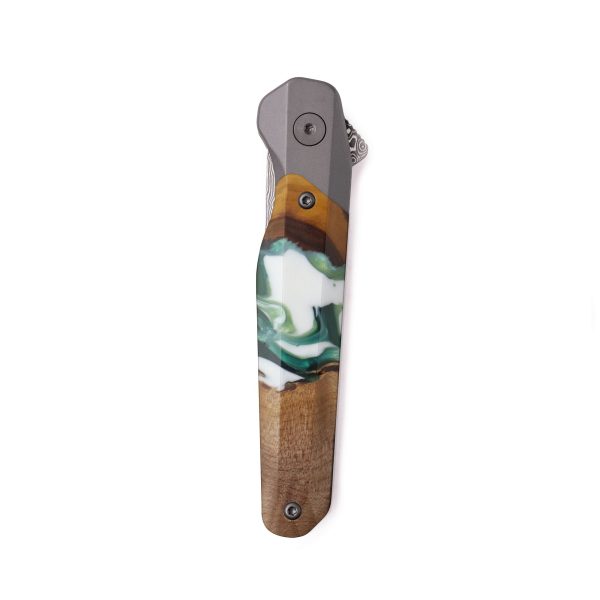 Live Edge Wood Pocket Knife - Latisha (Green, 742608) For Sale