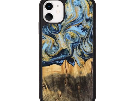 iPhone 11 Wood Phone Case - Denzil (Teal & Gold, 743916) Discount