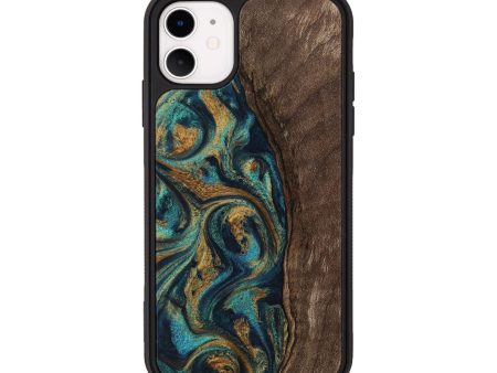 iPhone 11 Wood Phone Case - Jaxson (Teal & Gold, 743425) Cheap