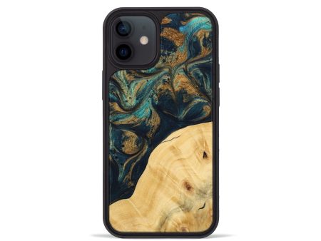 iPhone 12 mini Wood Phone Case - Ellynn (Teal & Gold, 743438) Hot on Sale