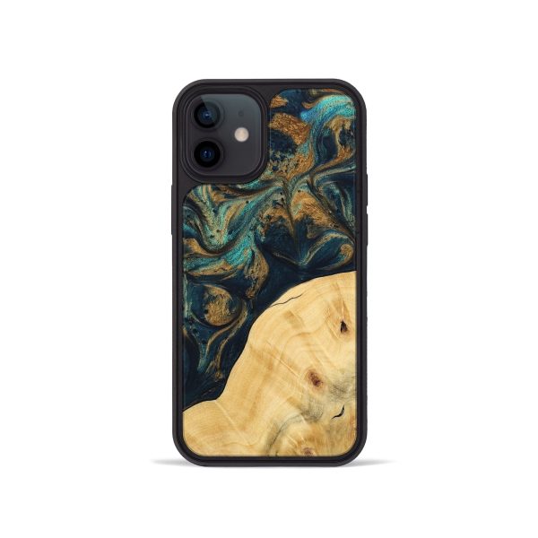 iPhone 12 mini Wood Phone Case - Ellynn (Teal & Gold, 743438) Hot on Sale