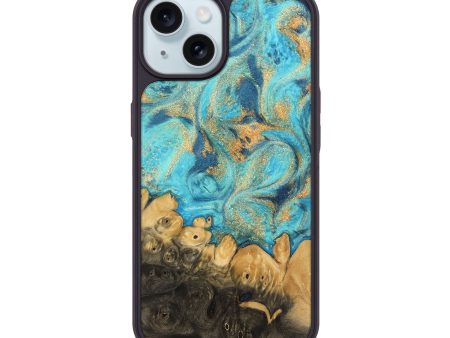 iPhone 15 Wood Phone Case - Paityn (Teal & Gold, 744058) Sale