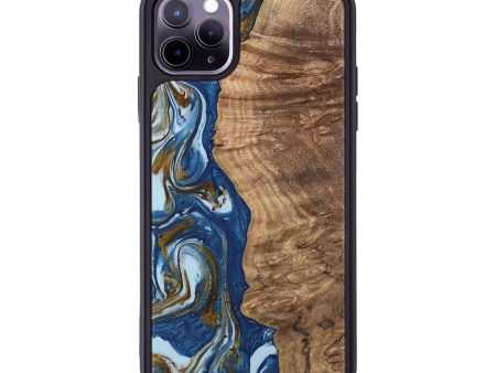 iPhone 11 Pro Max Wood Phone Case - Chong (Teal & Gold, 743070) For Sale