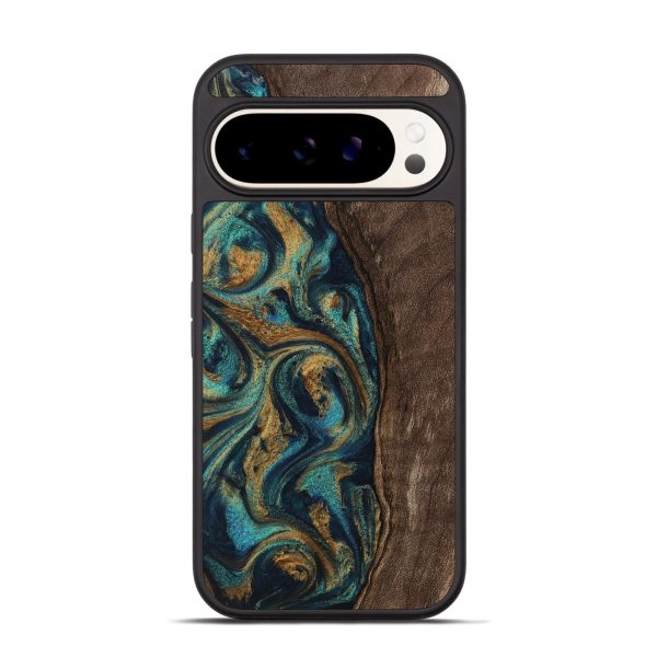 Pixel 9 Wood Phone Case - Jaxson (Teal & Gold, 743425) on Sale