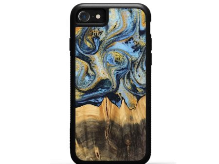 iPhone SE Wood Phone Case - Denzil (Teal & Gold, 743916) For Sale