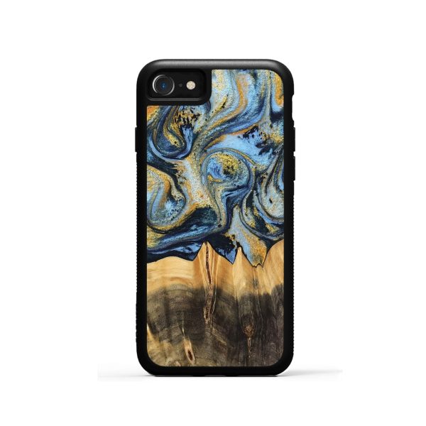 iPhone SE Wood Phone Case - Denzil (Teal & Gold, 743916) For Sale