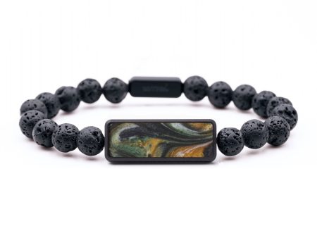 Lava Bead Wood Bracelet - Stella (Teal & Gold, 743738) For Sale